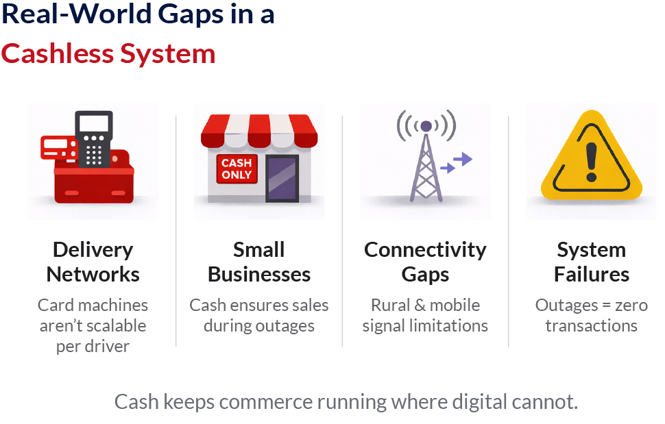 Illustration Showing Delivery Challenges Small Business Reliance Connectivity Issues And System Failures In Cashless Systems